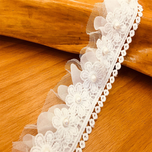 1 Yard Bunga Bordir Renda Memangkas Mutiara Manik-manik Pita Gaun Pengantin Menjahit Pinggiran DIY Kerajinan - Product Image 6