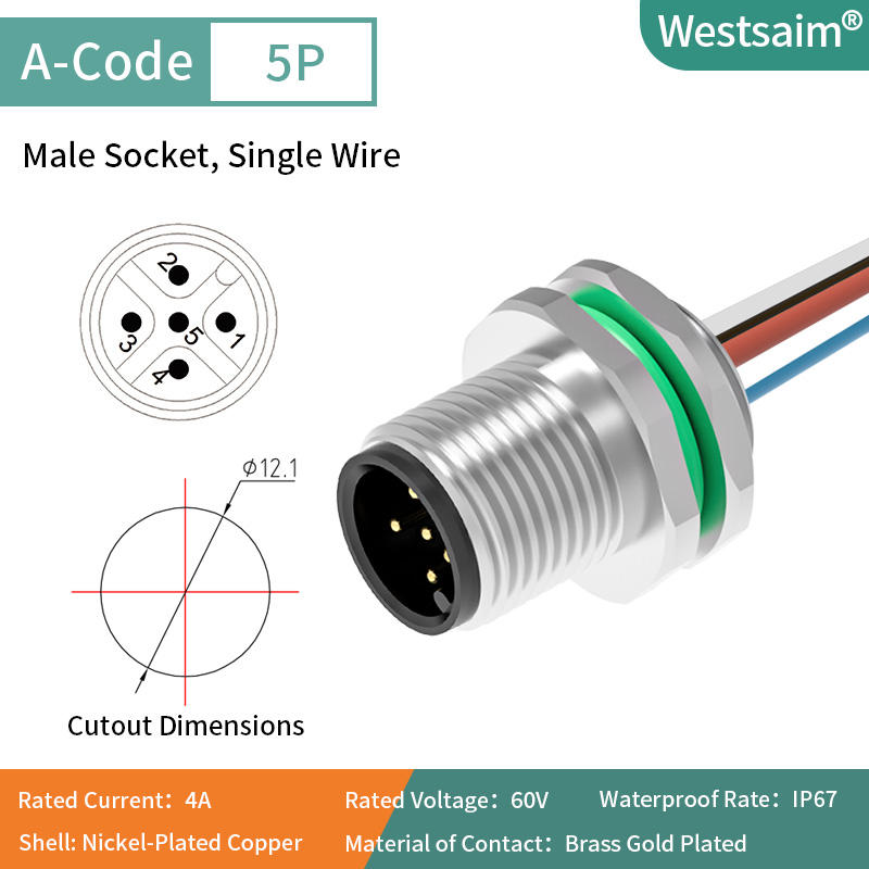 M12-A-5P mâle M12 * 1.0