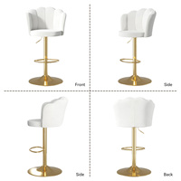 Chaise de bar moderne en similicuir blanc, hauteur réglable, base en métal doré, accoudoirs fixes, design contemporain, mobilier de bar pour la maison