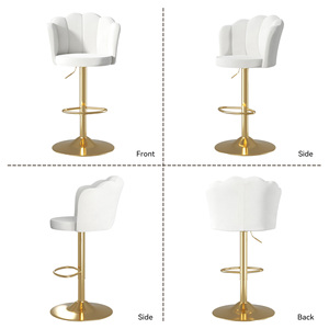 Chaise de bar moderne en similicuir blanc, hauteur réglable, base en métal doré, accoudoirs fixes, design contemporain, mobilier de bar pour la maison - Product Image 2