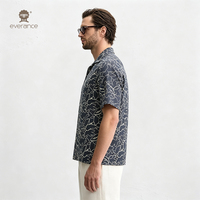 Chemise en lin mélangé pour homme Watercolor Shape 130cm Bleu marine Blanc cassé Style cubain pour les vacances et la plage