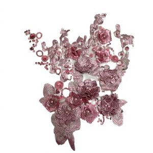 Tissu en dentelle florale à paillettes 3D écologique et fantaisie, appliqué en maille, découpé à la main, pour robes de scène vintage de luxe - Product Image 2