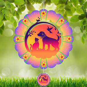 EnchGarden GLK Amico dei Gatti e dei Cani, Girandola da Giardino 12 Pollici, Scultura Cinetica 3D in Acciaio Inox, Decorazione da Giardino - Product Image 2