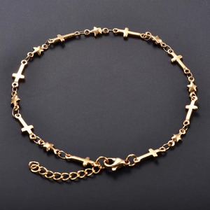 Bracelet en acier inoxydable fait main avec croix chrétienne, chaîne à maillons cœur et étoile pour femme, accessoires de fabrication de bijoux en métal, bracelet de cheville - Product Image 3