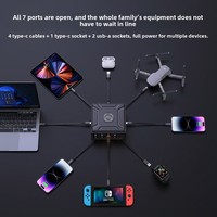 Nouveau chargeur de bureau multifonctionnel ignifuge au nitrure de gallium 550W pour ports USB, câble rétractable, charge rapide PD