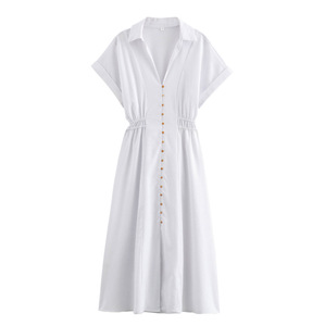 Robes décontractées en lin mélangé à manches courtes, taille haute, style <span class=keywords><strong>jupon</strong></span> psychédélique, personnalisées en gros - Product Image 2