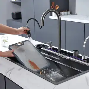 Double-layer Track Sliding Design Nano Stainless Steel Waterfall Kitchen Sink Smart All-in-one Multi-function Kitchen Sinks