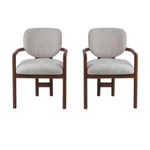 Juego de sillas de comedor 2 sillones tapizados 300 LBS Capacidad de peso Asiento de tela beige con acento de madera de caucho macizo - Product Image 4