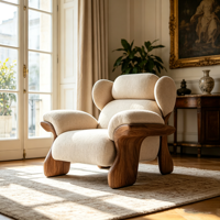 Fauteuil lounge contemporain à dossier incurvé, fauteuil individuel rembourré en tissu doux, chaise de loisirs élégante pour la maison, le bureau ou la réception