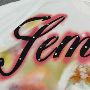 เสื้อยืดพิมพ์ลายกราฟิกสำหรับผู้ชายเสื้อโอเวอร์ไซส์ผ้าคอตตอนประดับพลอยเทียมสไตล์สตรีทแวร์คุณภาพสูงโชว์ไหล่ - Product Image 4