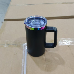 Tazza da Campeggio in Acciaio Inox a Doppia Parete da 20oz con Incisione Laser, Placcatura Oro Arcobaleno, Tumbler da Viaggio per Caffè con Manico - Product Image 6