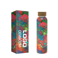 Botol air kaca borosilikat tinggi tahan lama dengan tutup bambu pelindung desain kustom bebas BPA