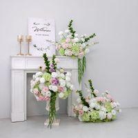 Boule de fleurs artificielle en soie blanche et verte 50/60 cm, faite à la main, centre de table de mariage, arrangement floral au sol pour la décoration d'événements