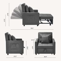 Canapé-lit multifonctionnel pliable convertible avec dossier réglable, cadre métallique moderne, idéal pour salon et école