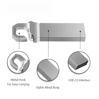 Flashdisk USB Logam Custom Logo USB 2.0 USB 3.0 USB 3.1 Disk Penyimpanan 1GB hingga 128GB Desain Pengait Perak