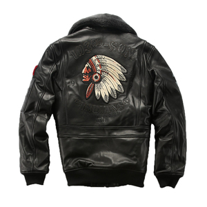 Personnalisé hiver indien G1 pilote Bomber en cuir véritable hommes brodé laine col mince mode haute qualité en peau de mouton vestes - Product Image 1