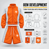 Ensemble de survêtement décontracté pour homme, coupe et couture OEM, coupe-vent 2 pièces en nylon avec cordon de serrage, blocs de couleur personnalisés et fermeture éclair