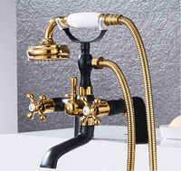 Robinet de baignoire impérial TONUA classique en laiton doré noir de haute qualité à double poignée et double colonne avec cartouche céramique et douchette