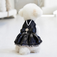 Robe de Gala de Luxe Noire en Dentelle pour Animaux de Compagnie, Élégante Robe de Mariage pour Chien avec Pendentif Strass, Tenue de Princesse pour Petits Chiens et Chats