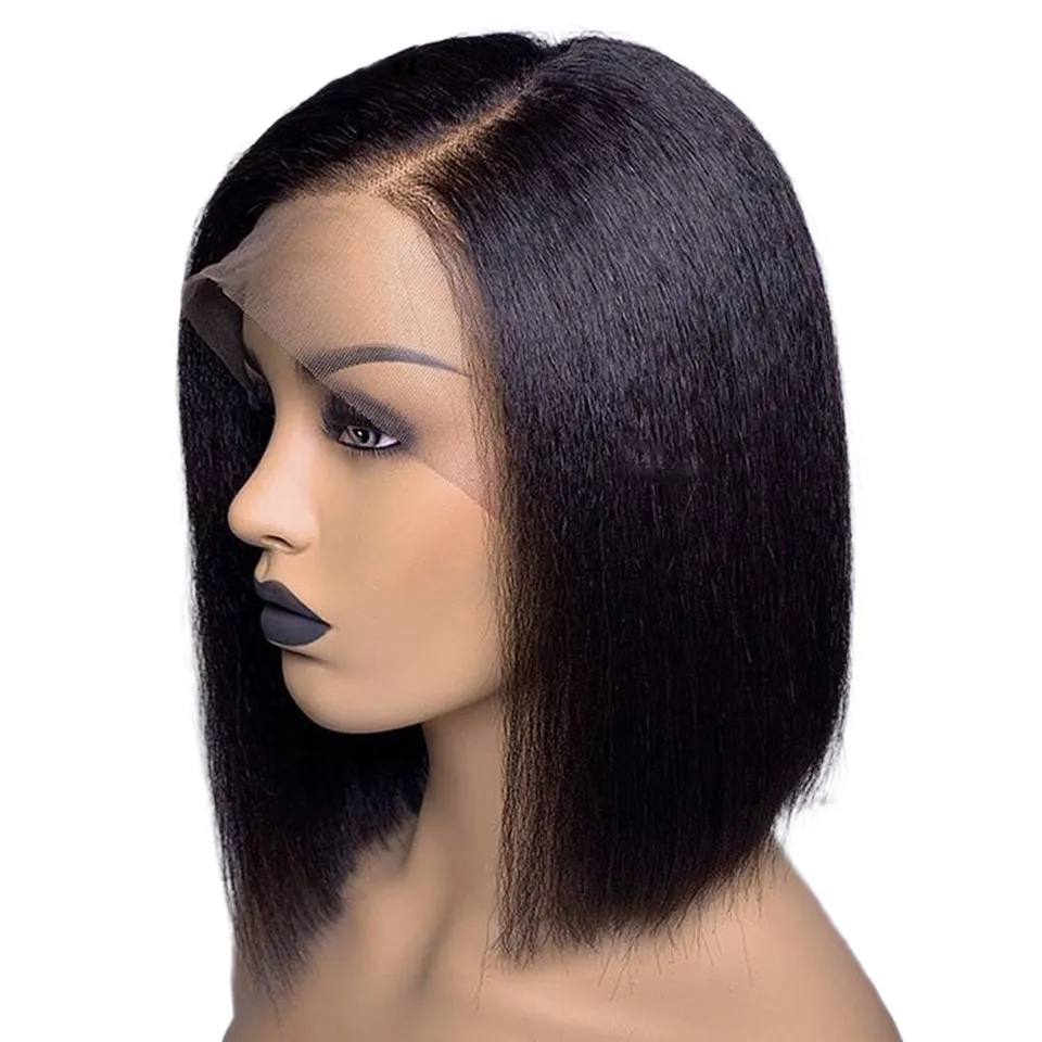 Kinky Straight 4*4 Short BOB Cuticle Aligned Hair Wigs for Black Women With Baby Hair Brazilian Remy Hair Pre Plucked