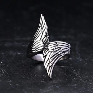 Bague ouverte en acier inoxydable Yueli Angel Wing, style punk, texture créative, bijoux unisexes - Product Image 1