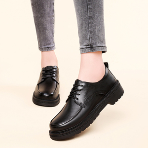 Mocassins <span class=keywords><strong>Derby</strong></span> Oxford pour femmes, en cuir de vachette véritable, à coupe basse, style uniforme, pour affaires, avec semelle épaisse compensée et rehaussante - Product Image 6
