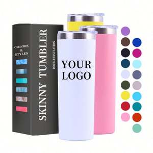 Gobelet isotherme droit et fin de 20 oz en acier inoxydable à double paroi, avec revêtement poudré, personnalisable avec logo, pour sublimation, avec couvercle et paille - Product Image 1