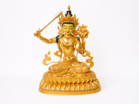 Statue de Bodhisattva Manjushri en laiton faite à la main, plaquée or, style moderne, Feng Shui, sagesse bouddhiste tibétaine, ange de prière, décoration d'autel