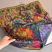 Écharpe carrée en soie à motif pivoine, style coréen, pour femme, automne-hiver, châle chaud décoratif
