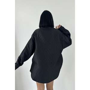 Camisa Negra Acolchada para Mujer, Informal, de Popelina, con Botones, Manga Larga, para Uso Diario - Product Image 6