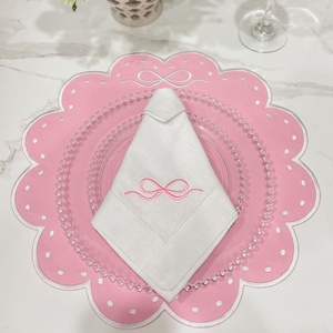 Custom Pattern 100% French <b>Linen</b> Cotton Napkins Handmade Wedding <b>Table</b> <b>Linen</b> Placemat with Embroidered Scalloped Edge - Product Image 6