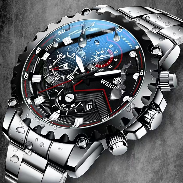Fashion Affordable Black Watch Men Stainless Steel Waterproof Chronograph Quartz Watch Automatic Date-and-time Indication