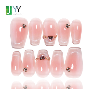 <span class=keywords><strong>Uñas</strong></span> Postizas 3D Hechas a Mano con Pedrería <span class=keywords><strong>Rosa</strong></span> y Dijes, <span class=keywords><strong>Uñas</strong></span> Acrílicas al por Mayor, <span class=keywords><strong>Uñas</strong></span> Adhesivas con Gel UV, Cobertura Completa - Product Image 1