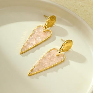 ต่างหูจี้รูปหัวใจสแตนเลสดีไซน์อเนกประสงค์ประดับด้วยหินธรรมชาติรูปทรงเรขาคณิต พร้อมสัมผัสแห่งความหรูหรา - Product Image 5