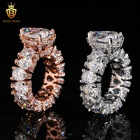 Bijoux de luxe raffinés, argent sterling 925, moissanite VVS, pierre principale de 6 carats, anneaux de forme poire pour hommes et femmes