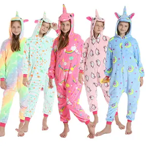 Örnek mevcut yeni karikatür hayvanlı pijama güzel çocuk pazen ev giysileri Unicorn Hoodie battaniye