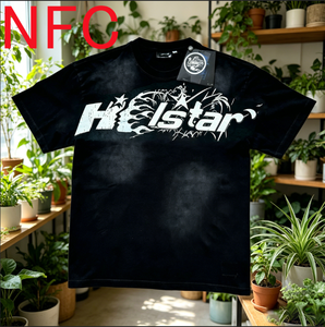 T-shirt da uomo in cotone 100% vintage con stampa Hell Star, a maniche corte, stile casual, disponibile subito - Product Image 1