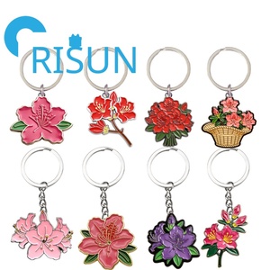 Porte-clés en métal personnalisé en émail rose, motif floral de lys et de rhododendron, pour jardinier, bijoux botaniques, vente en gros - Product Image 1