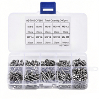 ISO7380-340PCS M3 Inch – Boîte de combinaisons spéciales vis et écrous à tête hexagonale en acier inoxydable 304