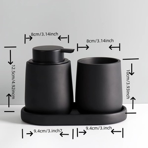 Conjunto Elegante de Acessórios de Banheiro em Cerâmica com 3 Peças |   Dispensador de Sabão e Copo com Bandeja |   Para Casa, Hotel, Resort, Vanidade e Presentes - Product Image 3
