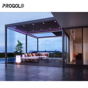 Pergola Semua Musim Aluminium Pergola Garden Pavilion bioclisatic Gazebo luar ruangan Louvre atap bermotor Pergola dapat ditarik