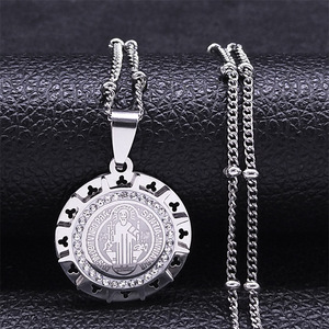 Medallas <span class=keywords><strong>San</strong></span> St Saint Benedict <span class=keywords><strong>Medalla</strong></span> Cruz Moda Acero inoxidable Joyería <span class=keywords><strong>de</strong></span> moda Collares colgantes Anti deslustre Zircon Mujer - Product Image 1