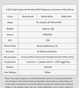 Ajazz M259 Lightweight Wireless Gaming Mouse Magnesium Aluminum Claw 3395, Suitable for <b>Computer</b> Gamers and <b>Offices</b> - Product Image 3