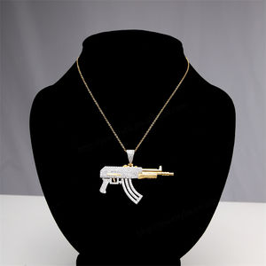 สร้อยคอชุบทอง18K สำหรับทุกเพศสไตล์ฮิปฮอป AK-47อาวุธกองทัพปืนไรเฟิลจี้สร้อยคอ - Product Image 3