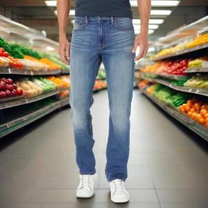 กางเกงยีนส์ผ้าฝ้ายขาตรงสำหรับผู้ชายกางเกงยีนส์สีดำสีน้ำเงินฟอกวินเทจ - Product Image 1