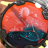 Montre Homme de Course Urbaine Industrielle Géante avec Cadran Multiple, Aiguilles Lumineuses Cyan, Lunette Décorée à Vis et Plusieurs Couronnes