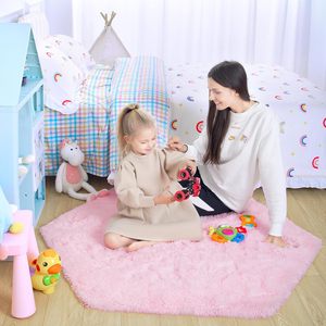 Alfombra Hexagonal Rosa para Tienda de Princesas, Alfombra Suave y Peluda para Habitación Infantil, 4x4.6 Pies, Alfombra de Peluche para Niñas - Product Image 5