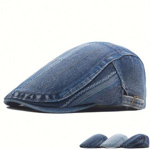 Men's and Women's Washed Denim Beret <b>Hats</b> <b>for</b> Spring Autumn Gatsby Style Flat Top Ivy Cap <b>for</b> Outdoor Shade Casual Daily Use - Product Image 1