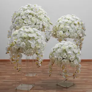 सीज़न लक्ज़री सफेद फूल बॉल वेडिंग सेंटरपीस सजावट कृत्रिम गुलाब तितली आर्किड फूल बॉल