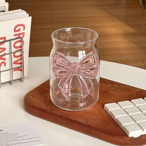 可愛いピンクの3Dリボン結び付き高硼珪酸ガラス製マグカップ、ハンドル付き透明ガラス製ウォーターカップ、ミルク、コーヒー、タンブラー、家庭用ドリンクウェア - Product Image 2